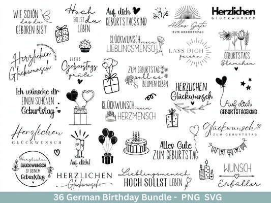 German Geburtstag Plotterdatei Bundle svg - Geburtstagssprüche deutsch - Geburtstag Cricut Silhouette - Geburtstag Schriftzüge - Digistamp