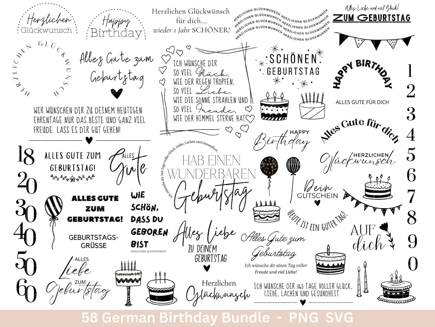 German Geburtstag Plotterdatei Bundle svg - Geburtstagssprüche deutsch - Geburtstag Cricut Silhouette - Geburtstag Schriftzüge - Digistamp