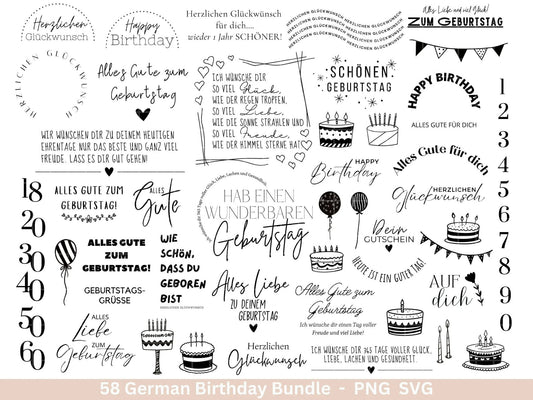 German Geburtstag Plotterdatei Bundle svg - Geburtstagssprüche deutsch - Geburtstag Cricut Silhouette - Geburtstag Schriftzüge - Digistamp