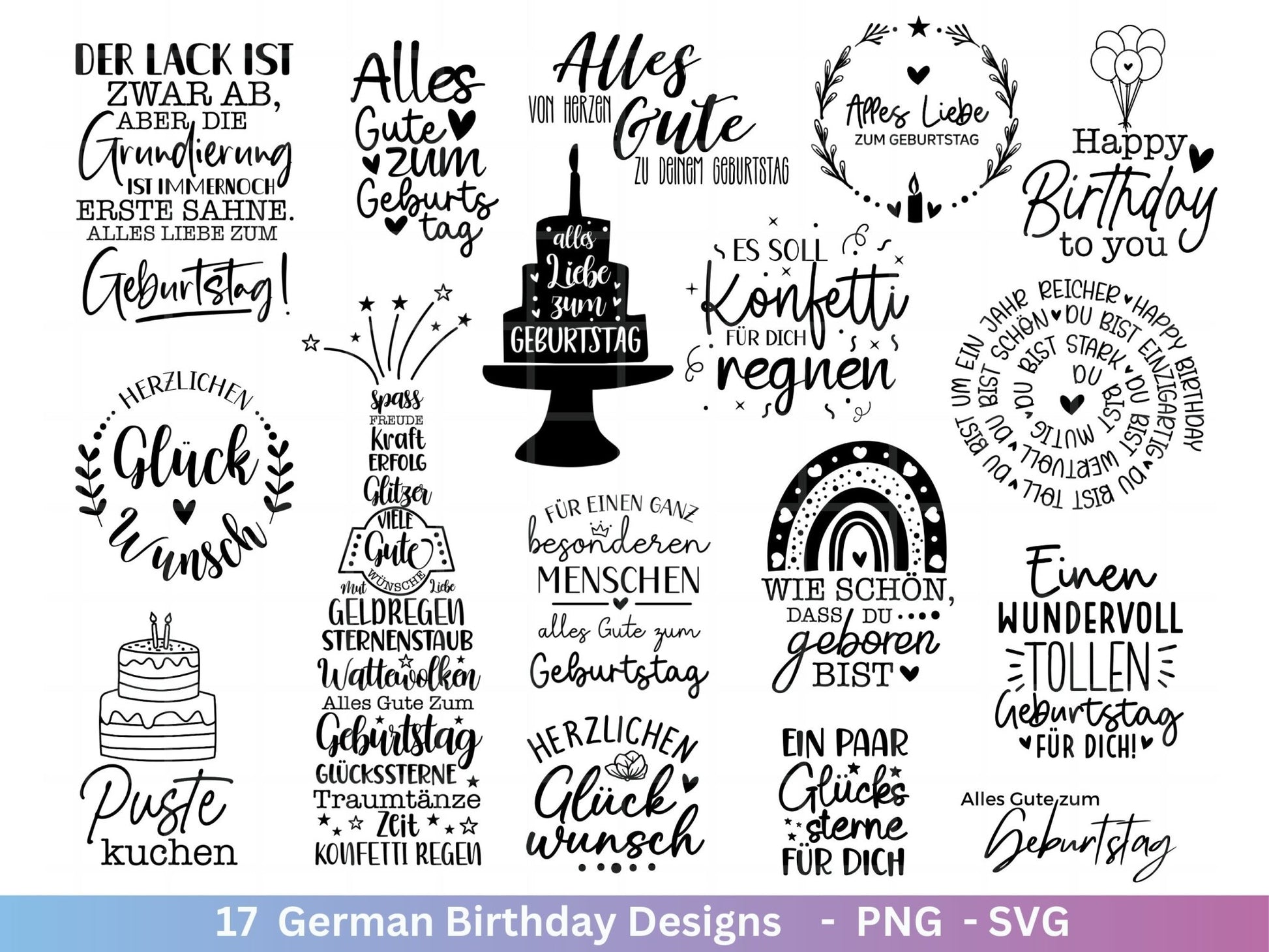 German Geburtstag Plotterdatei Bundle svg - Geburtstagssprüche deutsch - Geburtstag Cricut Silhouette - Geburtstag Schriftzüge - Digistamp - EmidaDesign