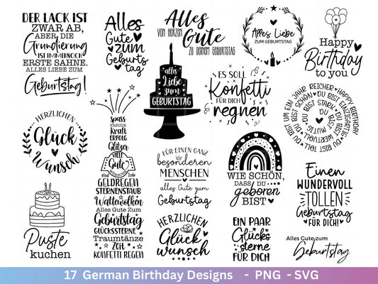 German Geburtstag Plotterdatei Bundle svg - Geburtstagssprüche deutsch - Geburtstag Cricut Silhouette - Geburtstag Schriftzüge - Digistamp - EmidaDesign