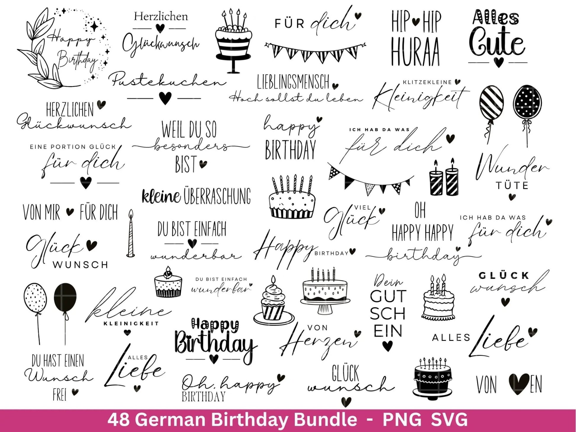 German Geburtstag Plotterdatei Bundle svg - Geburtstagssprüche deutsch - Geburtstag Cricut Silhouette - Geburtstag Schriftzüge - Digistamp