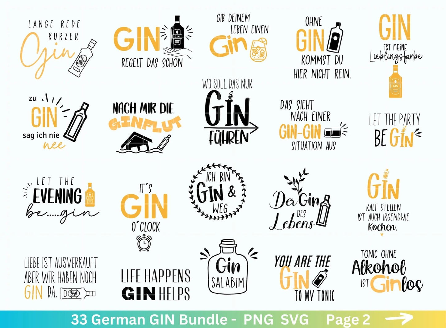 German Gin svg png Bundle - Ginsprüche svg - deutsche Sprüche svg - Alkohol svg - Cricut Silhouette Studio Plotterdatei SVG - Digital