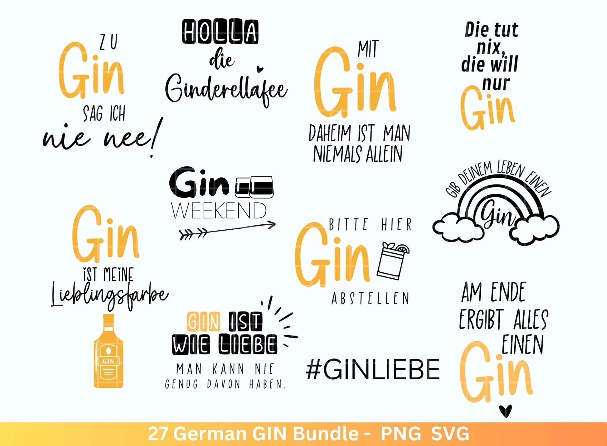 German Gin svg png Bundle - Ginsprüche svg - deutsche Sprüche svg - Alkohol svg - Cricut Silhouette Studio Plotterdatei SVG - Digital