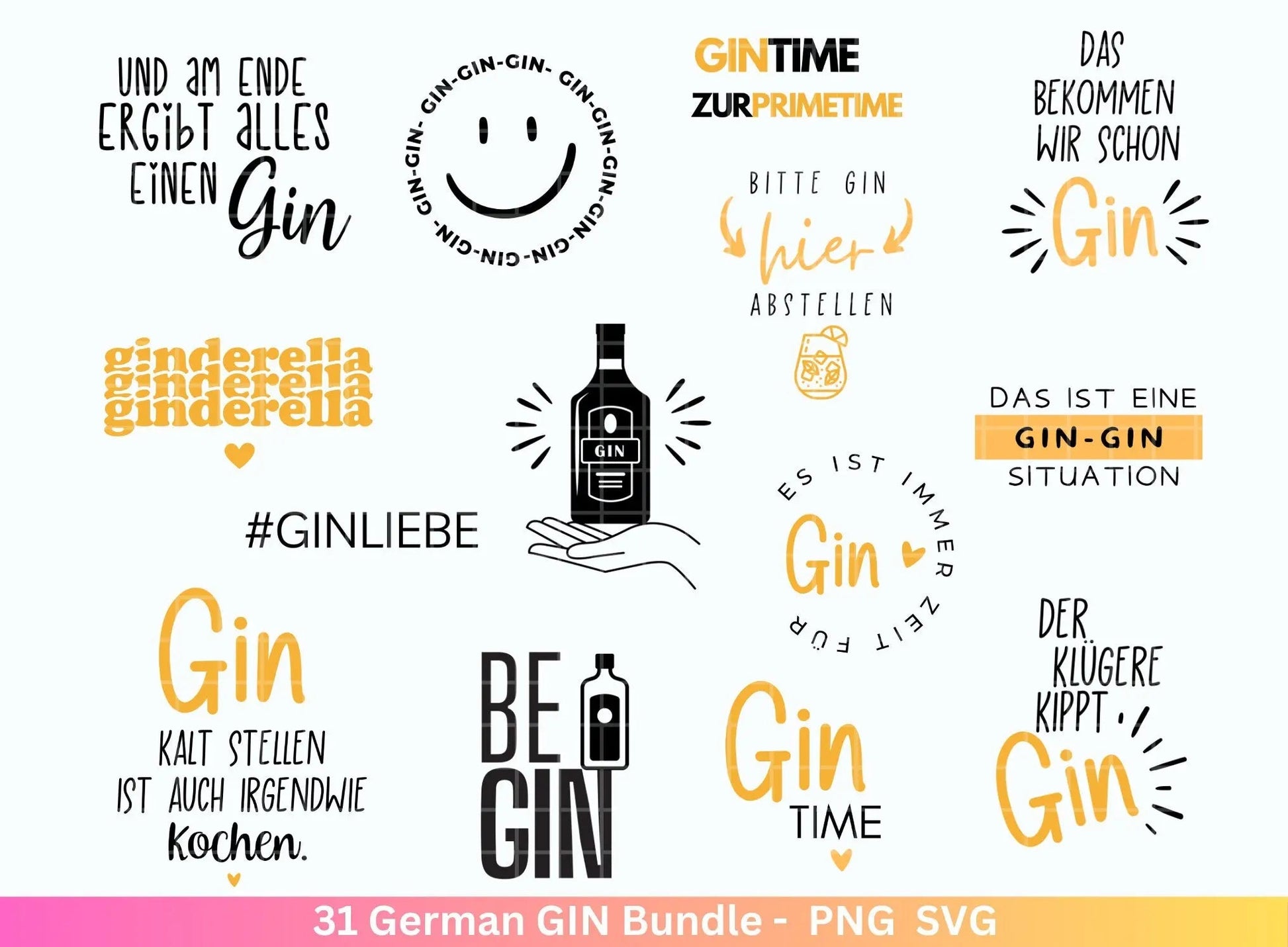 German Gin svg png Bundle - Ginsprüche svg - deutsche Sprüche svg - Alkohol svg - Cricut Silhouette Studio Plotterdatei SVG - Digital