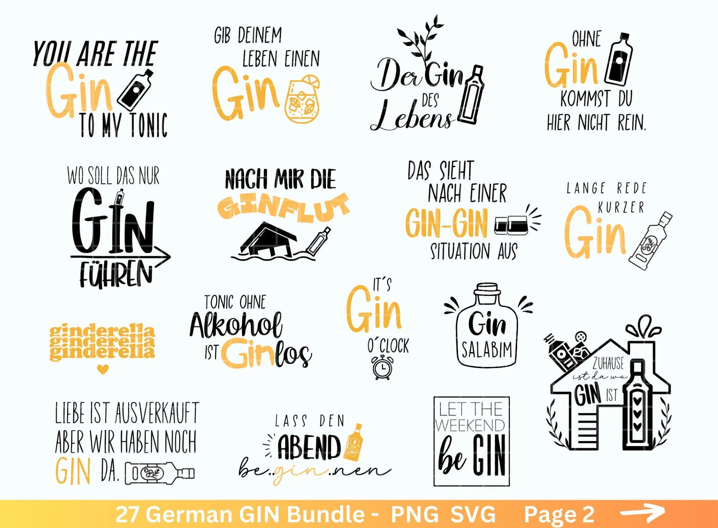 German Gin svg png Bundle - Ginsprüche svg - deutsche Sprüche svg - Alkohol svg - Cricut Silhouette Studio Plotterdatei SVG - Digital