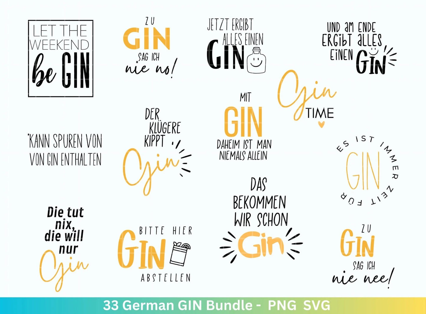 German Gin svg png Bundle - Ginsprüche svg - deutsche Sprüche svg - Alkohol svg - Cricut Silhouette Studio Plotterdatei SVG - Digital