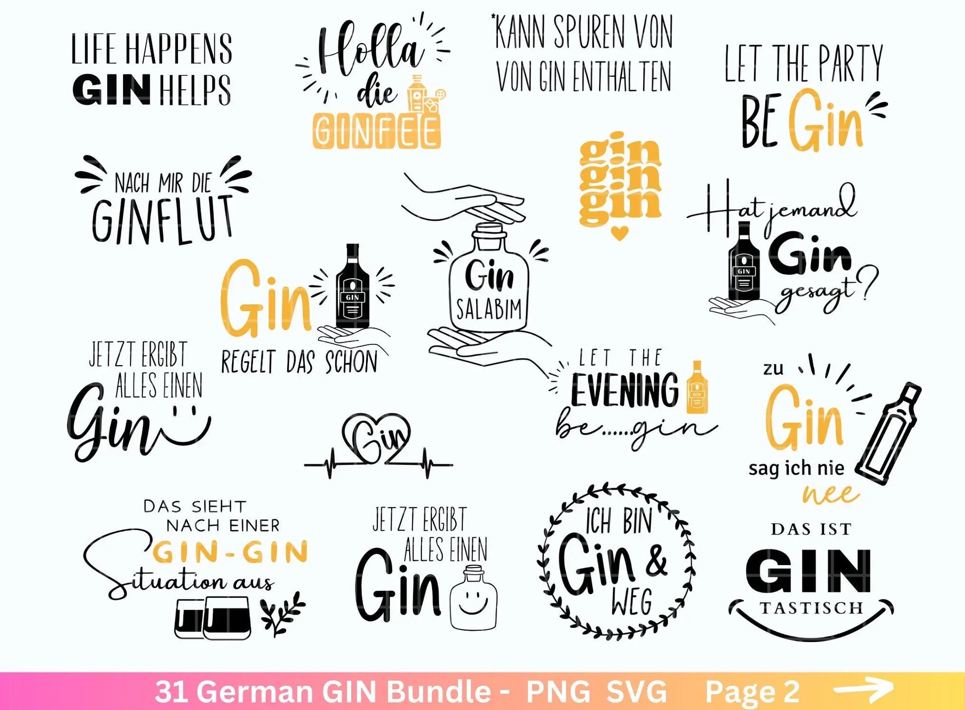 German Gin svg png Bundle - Ginsprüche svg - deutsche Sprüche svg - Alkohol svg - Cricut Silhouette Studio Plotterdatei SVG - Digital