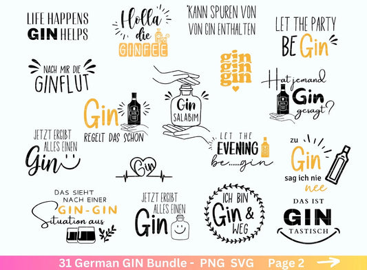 German Gin svg png Bundle - Ginsprüche svg - deutsche Sprüche svg - Alkohol svg - Cricut Silhouette Studio Plotterdatei SVG - Digital