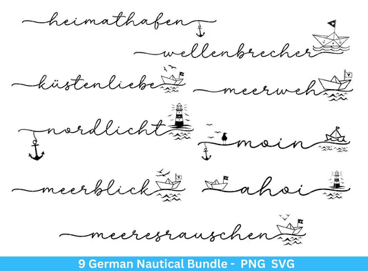 German Nautical Bundle - Moin Plotterdatei - Maritim svg - Nautical Clipart - Leuchtturm svg - Maritime Wörter svg - Heimathafen svg Cricut