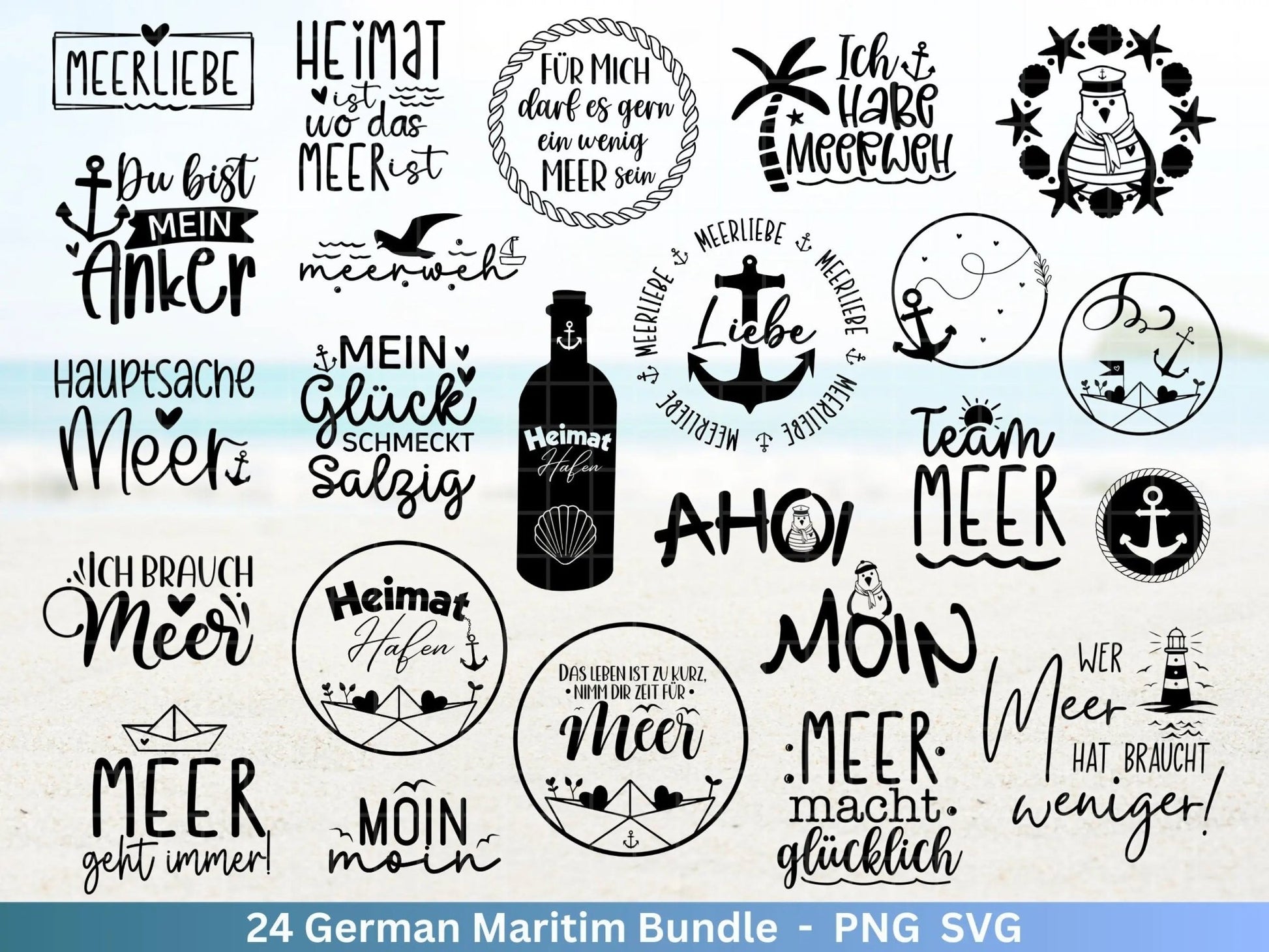 German Nautical Bundle - Moin Plotterdatei - Maritim svg - Nautical Clipart - Leuchtturm svg - Möwen svg - Wilkommen im Norden svg - Cricut