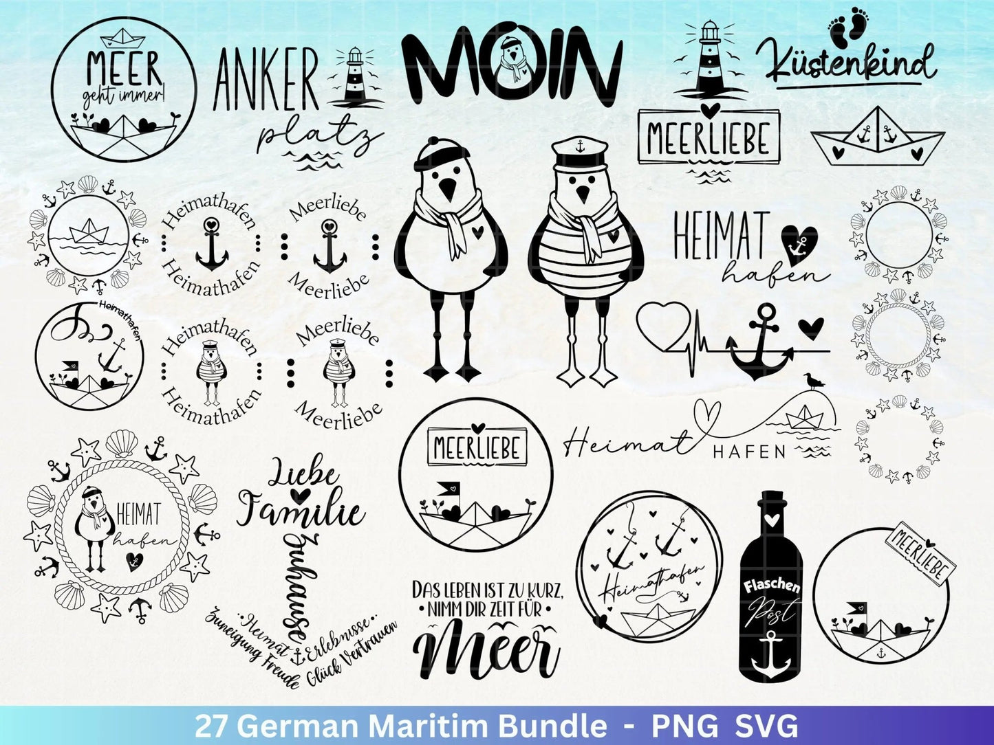 German Nautical Bundle - Moin Plotterdatei - Maritim svg - Nautical Clipart - Leuchtturm svg - Möwen svg - Wilkommen im Norden svg - Cricut