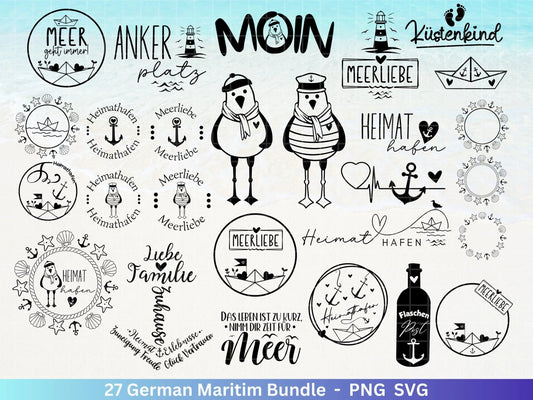 German Nautical Bundle - Moin Plotterdatei - Maritim svg - Nautical Clipart - Leuchtturm svg - Möwen svg - Wilkommen im Norden svg - Cricut