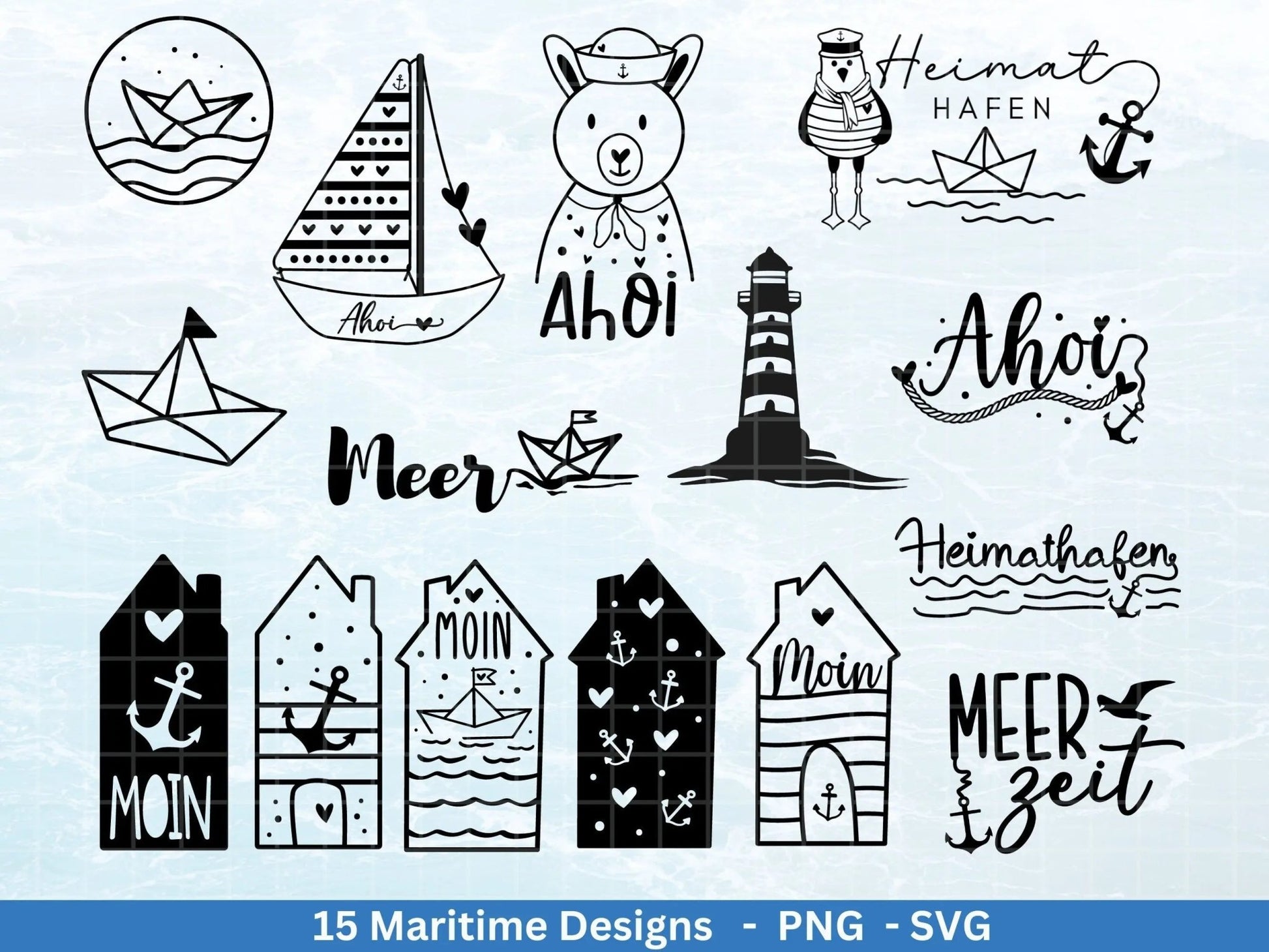 German Nautical Bundle - Moin Plotterdatei - Maritim svg - Nautical Clipart - Leuchtturm svg - Möwen svg - Wilkommen im Norden svg - Cricut