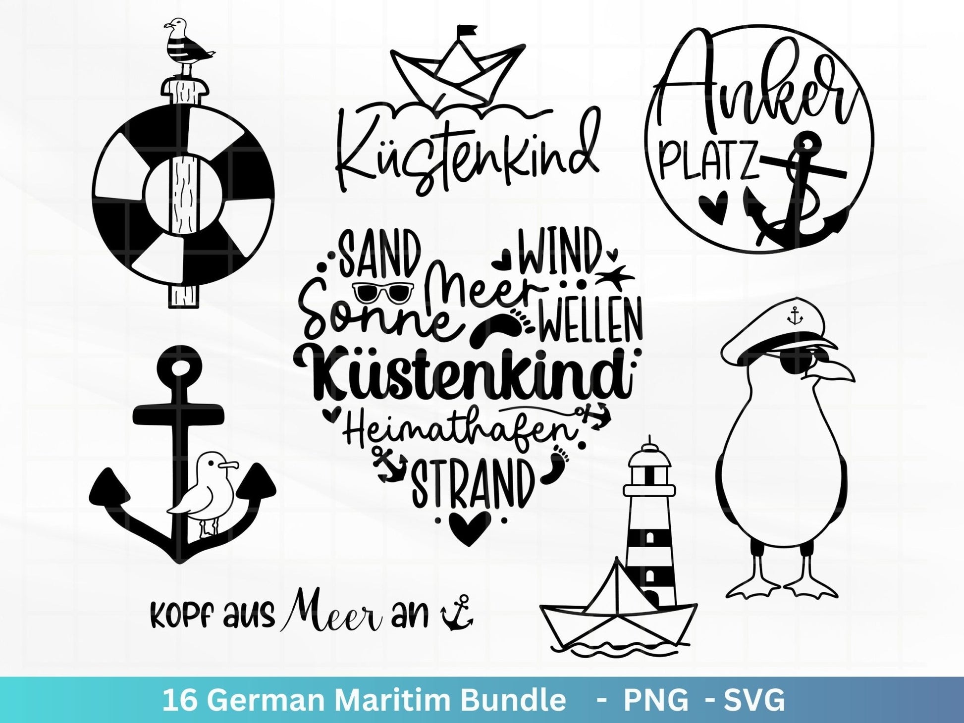 German Nautical Bundle - Moin Plotterdatei - Maritim svg - Nautical Clipart - Leuchtturm svg - Möwen svg - Wilkommen im Norden svg - Cricut - EmidaDesign