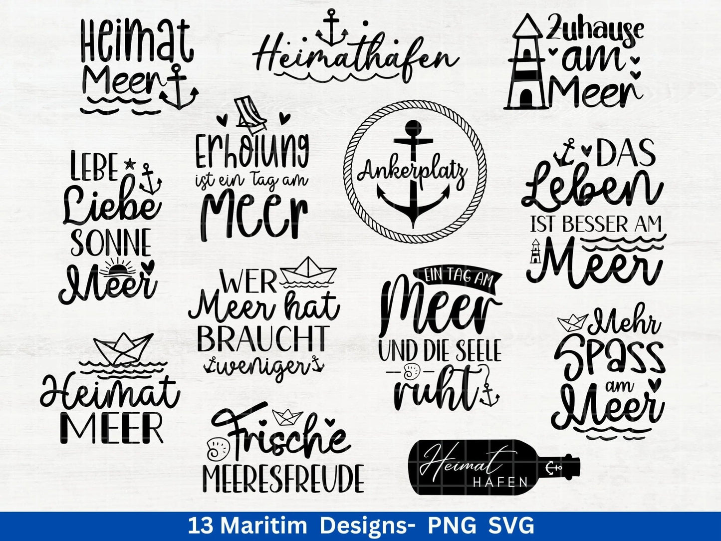 German Nautical Bundle - Moin Plotterdatei - Maritim svg - Nautical Clipart - Leuchtturm svg - Möwen svg - Wilkommen im Norden svg - Cricut