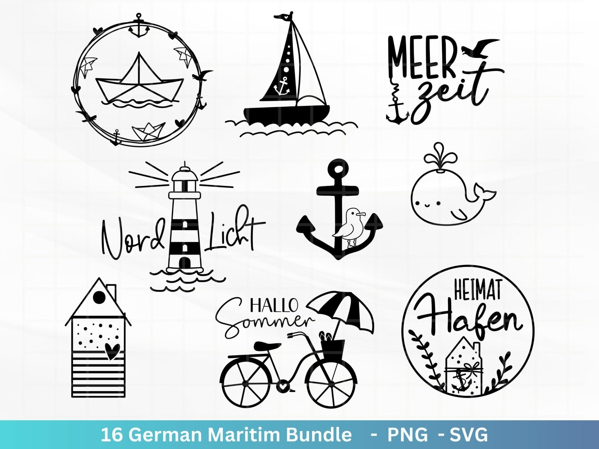 German Nautical Bundle - Moin Plotterdatei - Maritim svg - Nautical Clipart - Leuchtturm svg - Möwen svg - Wilkommen im Norden svg - Cricut - EmidaDesign