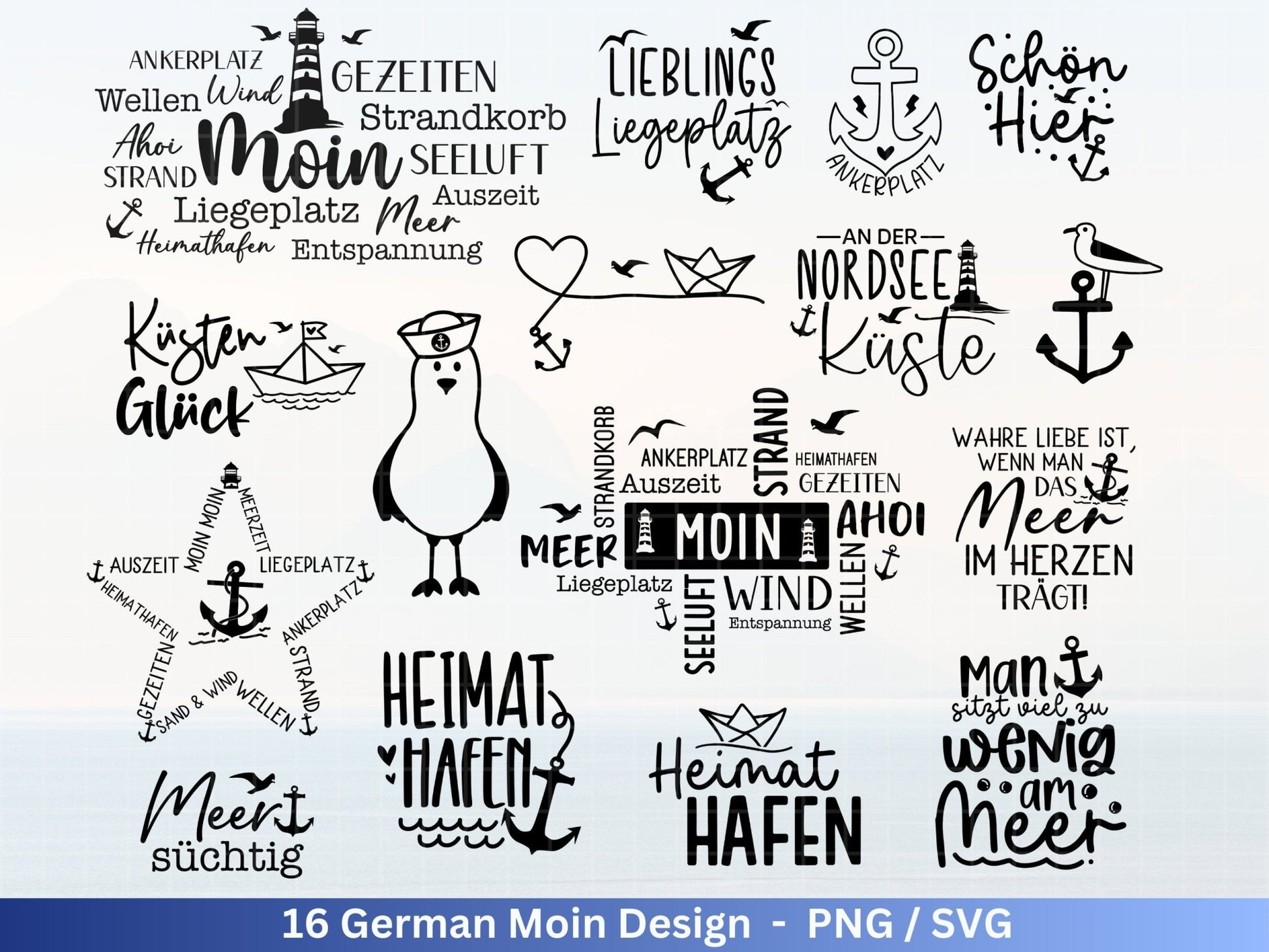 German Nautical Bundle - Moin Plotterdatei - Maritim svg - Nautical Clipart - Leuchtturm svg - Möwen svg - Wilkommen im Norden svg - Cricut