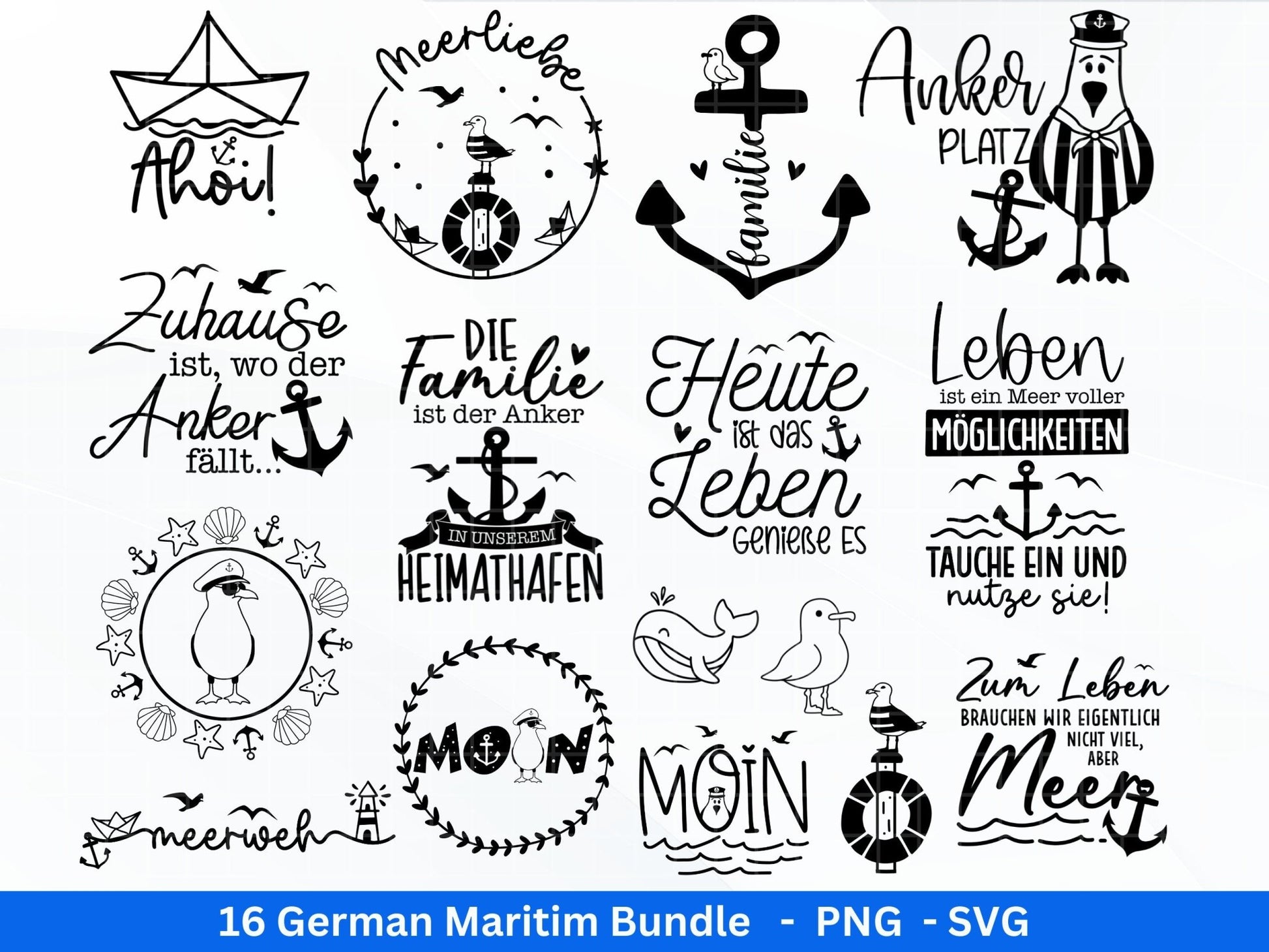 German Nautical Bundle - Moin Plotterdatei - Maritim svg - Nautical Clipart - Leuchtturm svg - Möwen svg - Wilkommen im Norden svg - Cricut - EmidaDesign