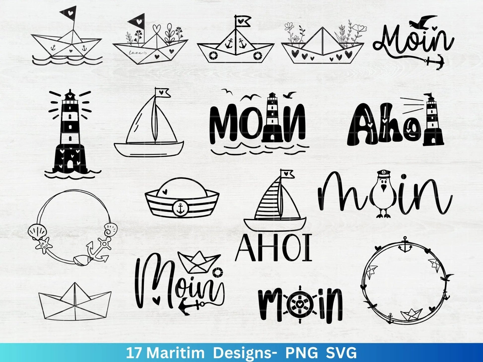 German Nautical Bundle - Moin Plotterdatei - Maritim svg - Nautical Clipart - Leuchtturm svg - Möwen svg - Wilkommen im Norden svg - Cricut