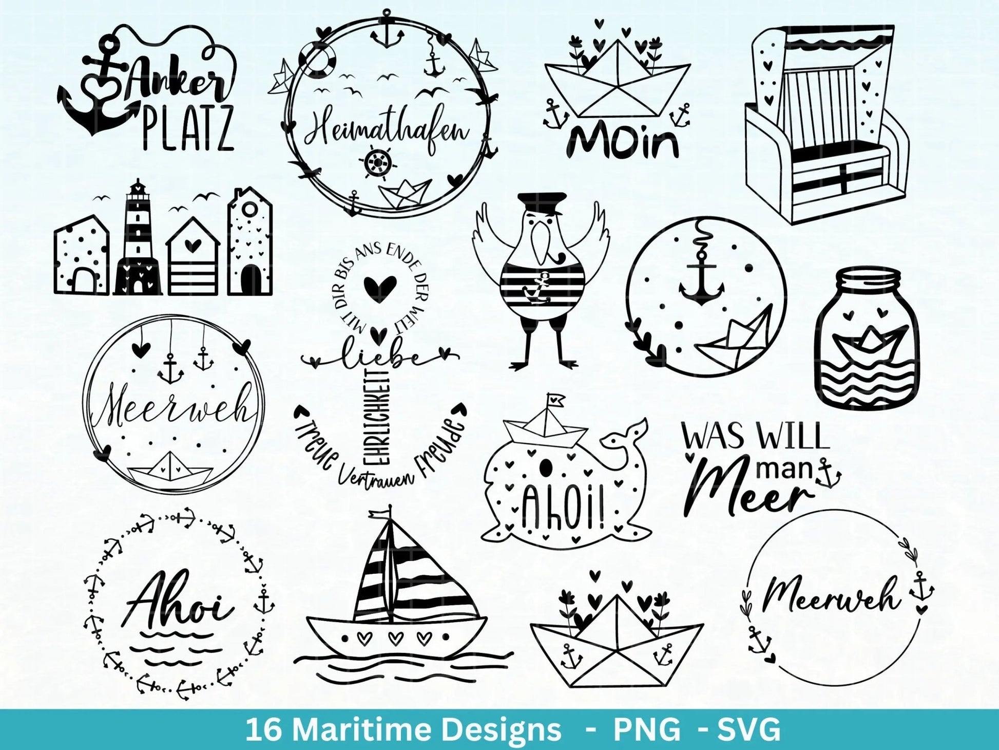 German Nautical Bundle - Moin Plotterdatei - Maritim svg - Nautical Clipart - Leuchtturm svg - Möwen svg - Wilkommen im Norden svg - Cricut