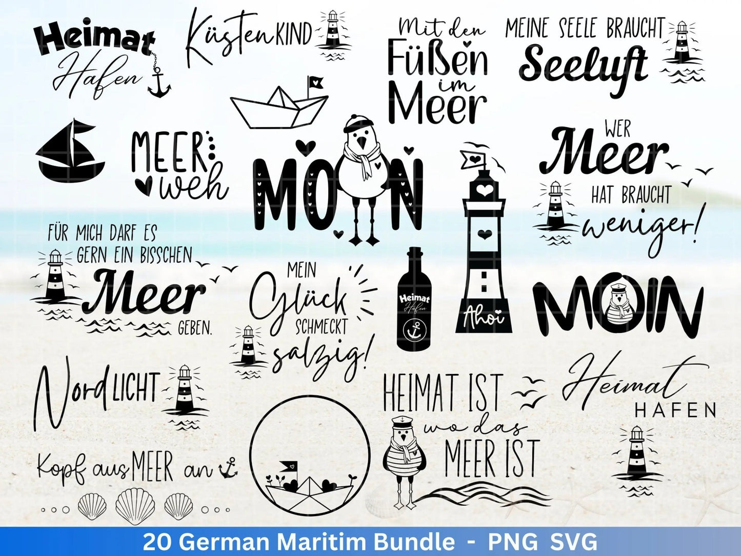 German Nautical Bundle - Moin Plotterdatei - Maritim svg - Nautical Clipart - Leuchtturm svg - Möwen svg - Wilkommen im Norden svg - Cricut