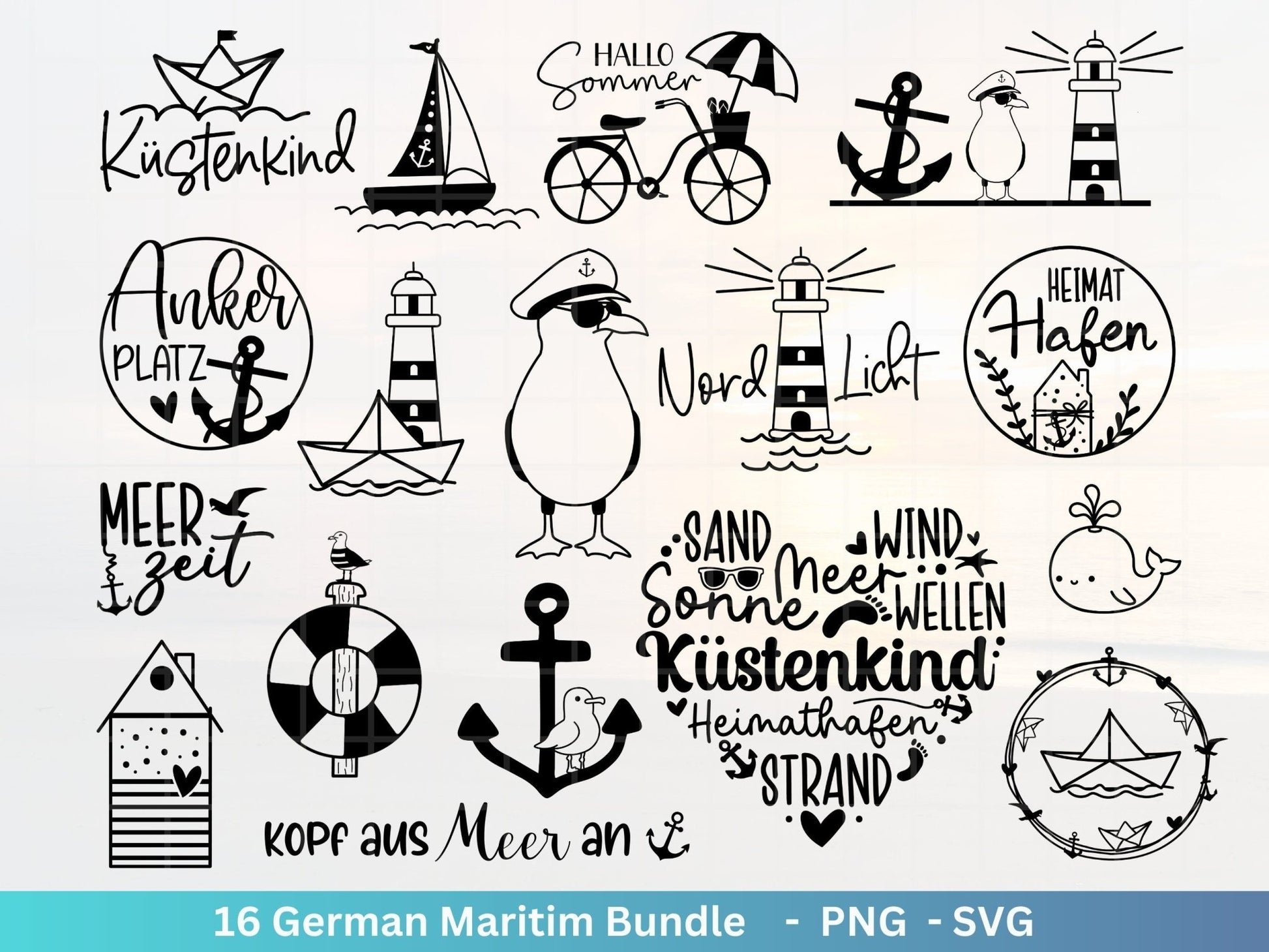 German Nautical Bundle - Moin Plotterdatei - Maritim svg - Nautical Clipart - Leuchtturm svg - Möwen svg - Wilkommen im Norden svg - Cricut - EmidaDesign