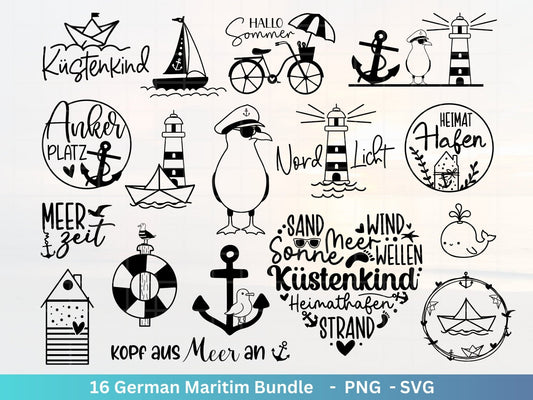 German Nautical Bundle - Moin Plotterdatei - Maritim svg - Nautical Clipart - Leuchtturm svg - Möwen svg - Wilkommen im Norden svg - Cricut - EmidaDesign