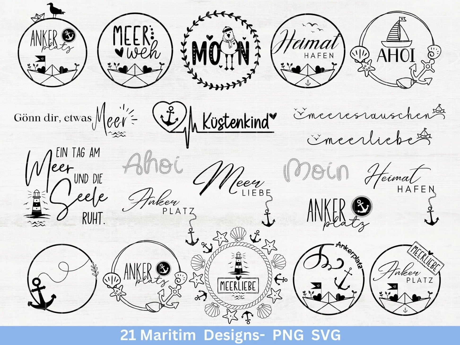 German Nautical Bundle - Moin Plotterdatei - Maritim svg - Nautical Clipart - Leuchtturm svg - Möwen svg - Wilkommen im Norden svg - Cricut