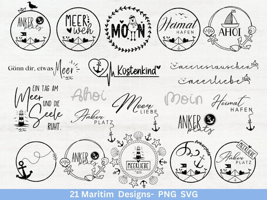 German Nautical Bundle - Moin Plotterdatei - Maritim svg - Nautical Clipart - Leuchtturm svg - Möwen svg - Wilkommen im Norden svg - Cricut