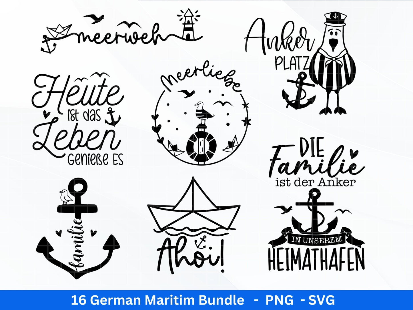 German Nautical Bundle - Moin Plotterdatei - Maritim svg - Nautical Clipart - Leuchtturm svg - Möwen svg - Wilkommen im Norden svg - Cricut - EmidaDesign