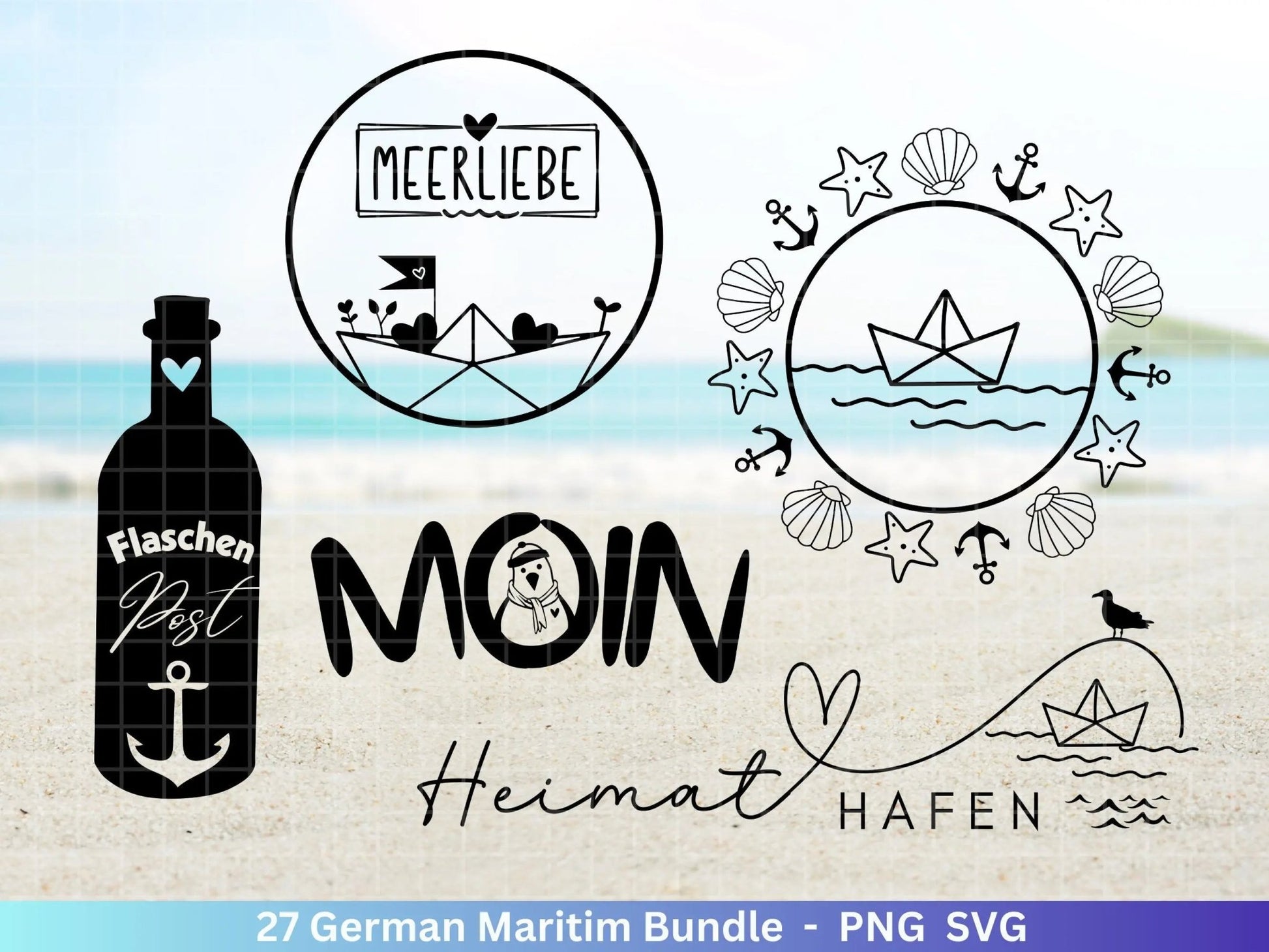 German Nautical Bundle - Moin Plotterdatei - Maritim svg - Nautical Clipart - Leuchtturm svg - Möwen svg - Wilkommen im Norden svg - Cricut