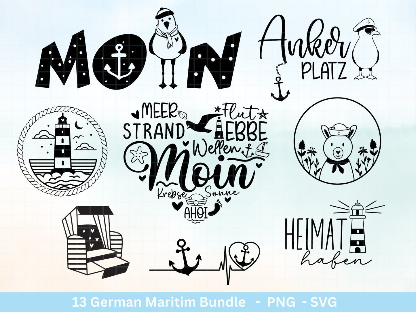 German Nautical Bundle - Moin Plotterdatei - Maritim svg - Nordlicht svg - Leuchtturm svg - Möwen svg - Wilkommen im Norden svg - Cricut - EmidaDesign