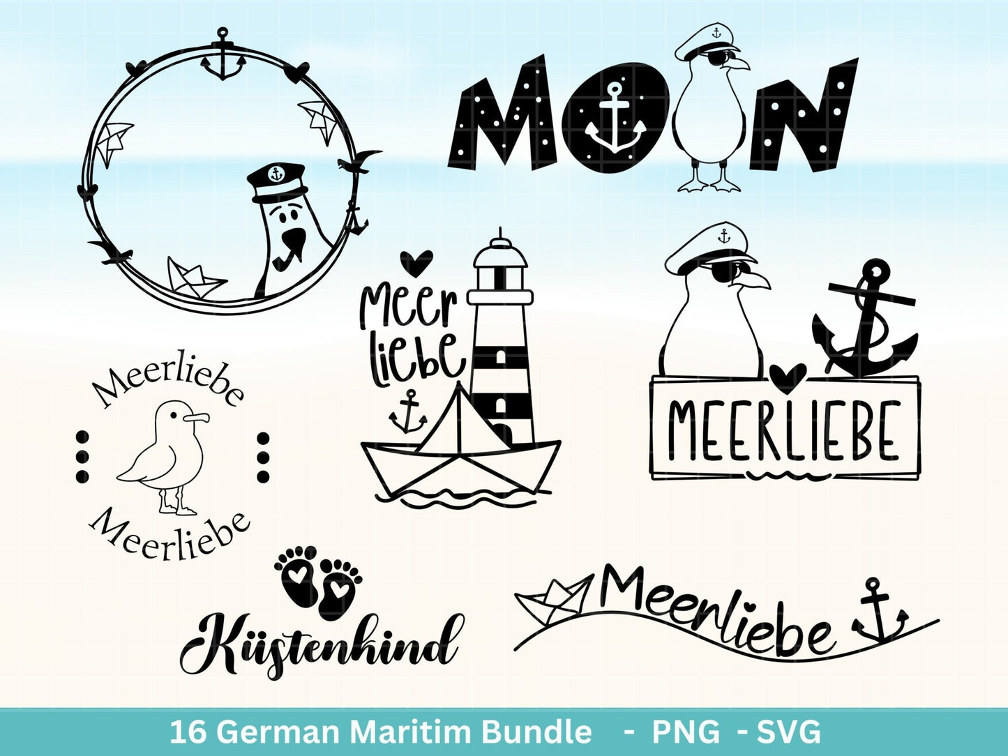 German Nautical Bundle - Moin Plotterdatei - Maritim svg - Nordlicht svg - Leuchtturm svg - Möwen svg - Wilkommen im Norden svg - Cricut - EmidaDesign