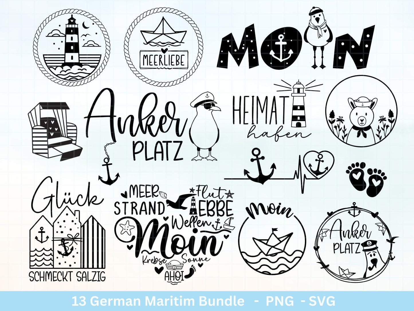 German Nautical Bundle - Moin Plotterdatei - Maritim svg - Nordlicht svg - Leuchtturm svg - Möwen svg - Wilkommen im Norden svg - Cricut - EmidaDesign