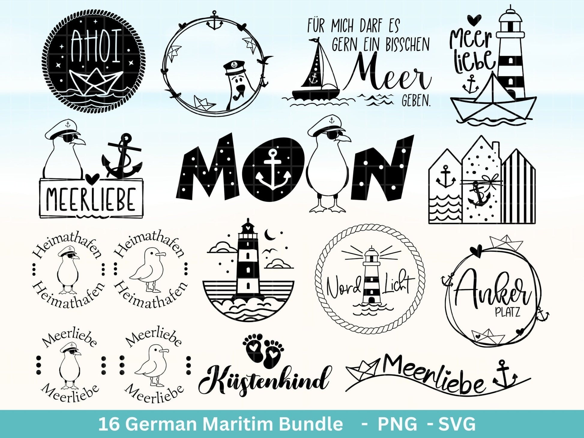 German Nautical Bundle - Moin Plotterdatei - Maritim svg - Nordlicht svg - Leuchtturm svg - Möwen svg - Wilkommen im Norden svg - Cricut - EmidaDesign