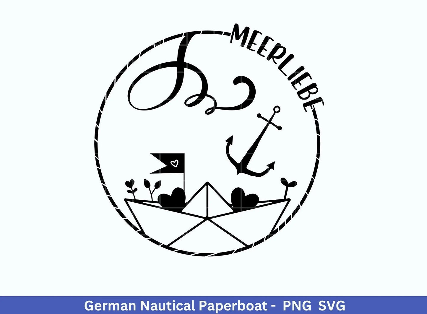 German Nautical Paperboat - Meerliebe Plotterdatei - Maritim svg - Nautical Clipart - Meer svg- Boot svg - Papierboot Herz svg - Cricut svg