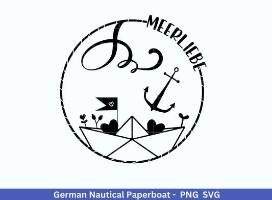 German Nautical Paperboat - Meerliebe Plotterdatei - Maritim svg - Nautical Clipart - Meer svg- Boot svg - Papierboot Herz svg - Cricut svg