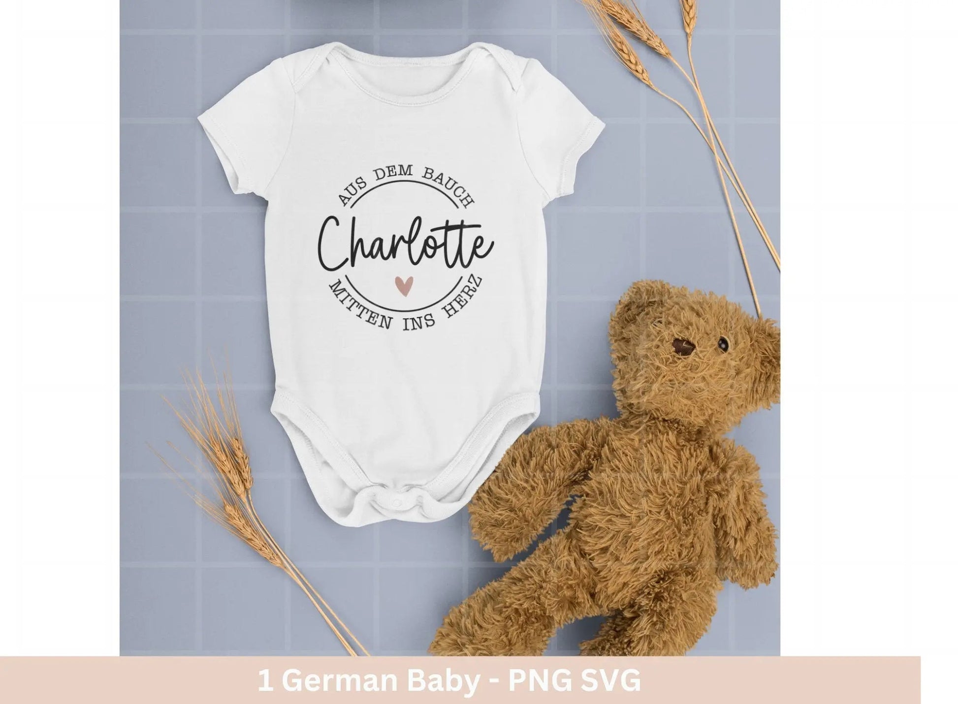 German Plotterdatei - Aus dem Bauch mitten ins Herz Babybody - Baby Shower Geschenk Svg - Vater Geschenk - Vatertag Svg - Cricut - Shirt