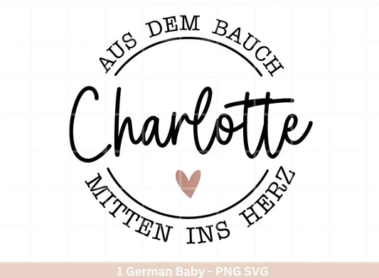 German Plotterdatei - Aus dem Bauch mitten ins Herz Babybody - Baby Shower Geschenk Svg - Vater Geschenk - Vatertag Svg - Cricut - Shirt