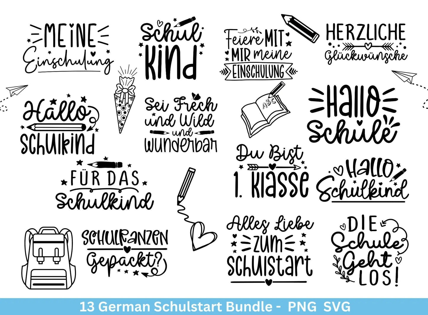 German Plotterdatei Einschulung svg png - Schulstart svg - Schulanfang Sprüche - Cricut Silhouette - Einschulung Geschenk Schulanfang png