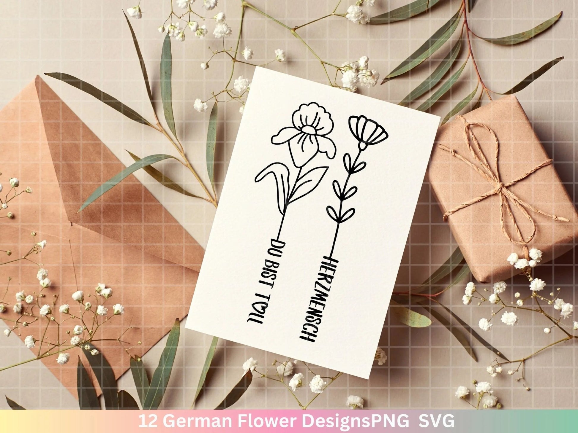 German Plotterdatei Wildblumen , Plotterdatei Blumen, Sei Sprüche svg , Schriftzüge Lieblingsmensch Clipart Botanische Silhouette Laser Cut - EmidaDesign