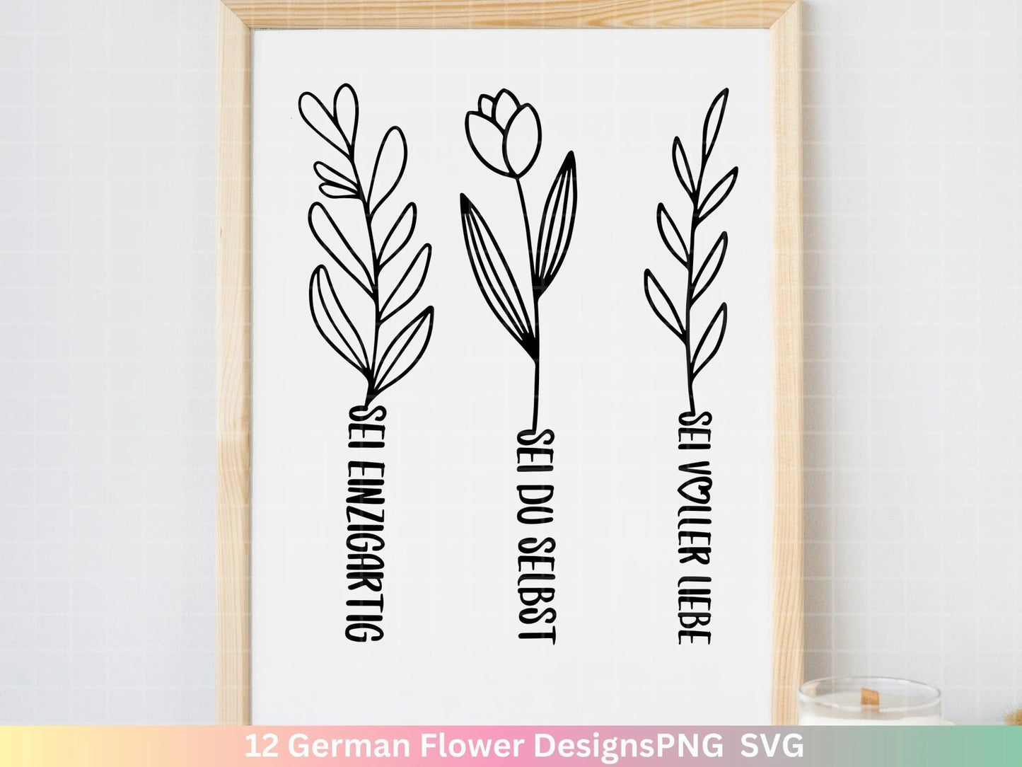 German Plotterdatei Wildblumen , Plotterdatei Blumen, Sei Sprüche svg , Schriftzüge Lieblingsmensch Clipart Botanische Silhouette Laser Cut - EmidaDesign