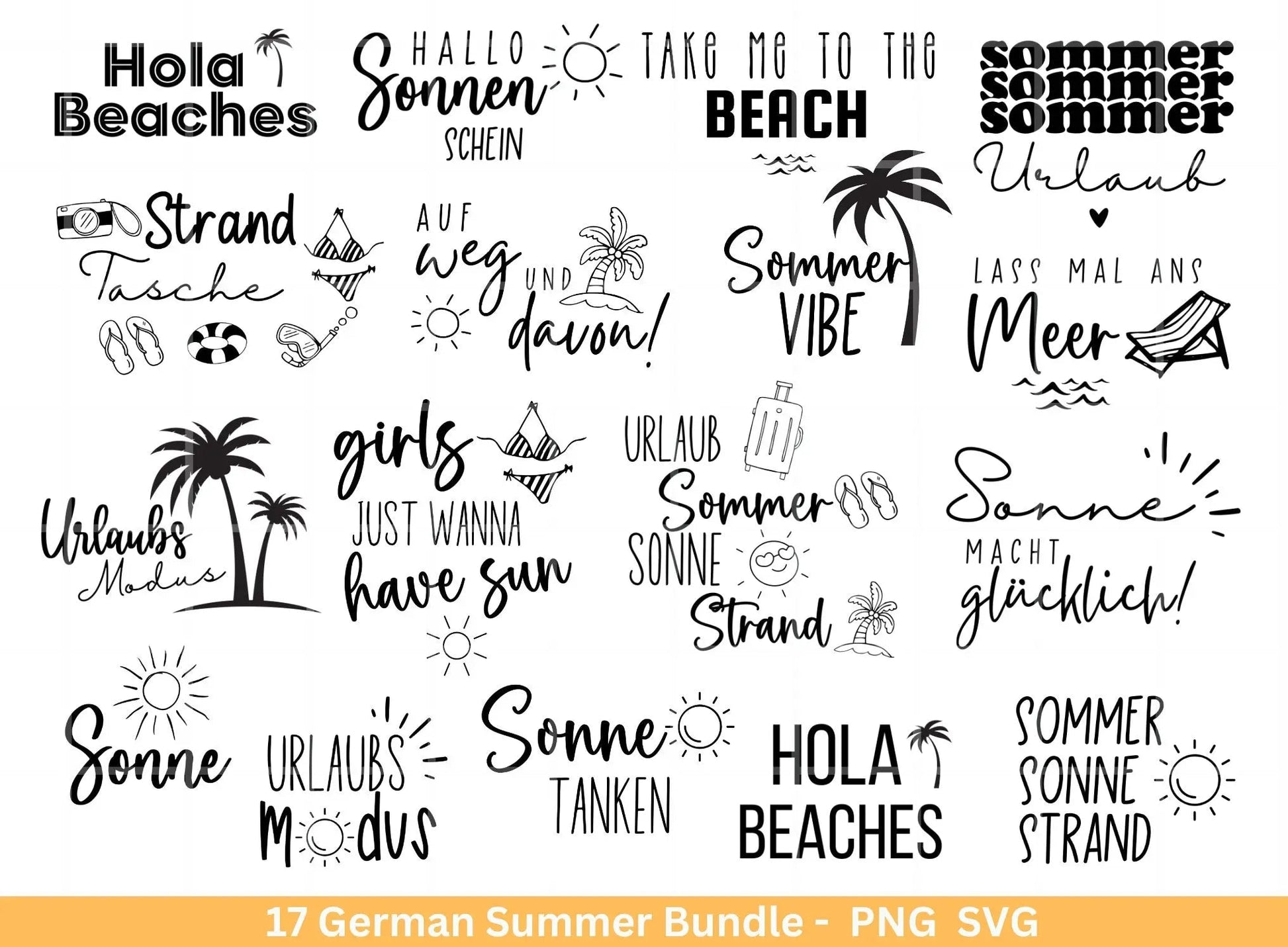 German Sommer Urlaub Plotterdatei svg png Bundle - Strand svg- Sommer svg - Hallo Sommer svg - Cricut Silhouette Studio - Sommer Spruch svg