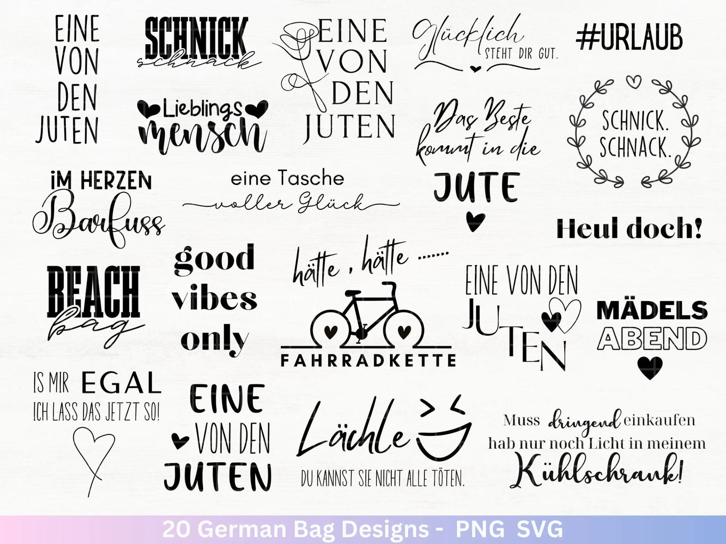 German Sprüche für Beutel Plotterdatei - Taschensprüche Bundle svg - Jutetasche plotten svg - Cricut Silhouette Studio - Eine von den Juten - EmidaDesign