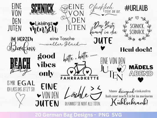 German Sprüche für Beutel Plotterdatei - Taschensprüche Bundle svg - Jutetasche plotten svg - Cricut Silhouette Studio - Eine von den Juten - EmidaDesign