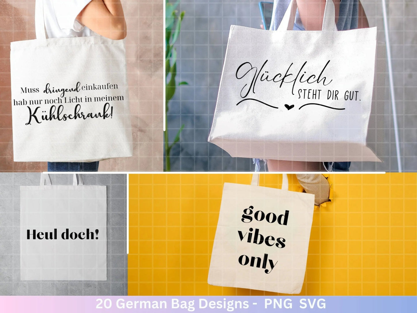 German Sprüche für Beutel Plotterdatei - Taschensprüche Bundle svg - Jutetasche plotten svg - Cricut Silhouette Studio - Eine von den Juten - EmidaDesign