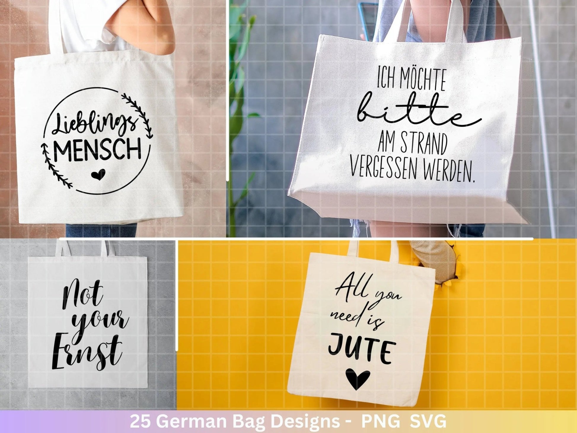 German Sprüche für Beutel Plotterdatei - Taschensprüche Bundle svg - Jutetasche plotten svg - Cricut Silhouette Studio - Eine von den Juten - EmidaDesign