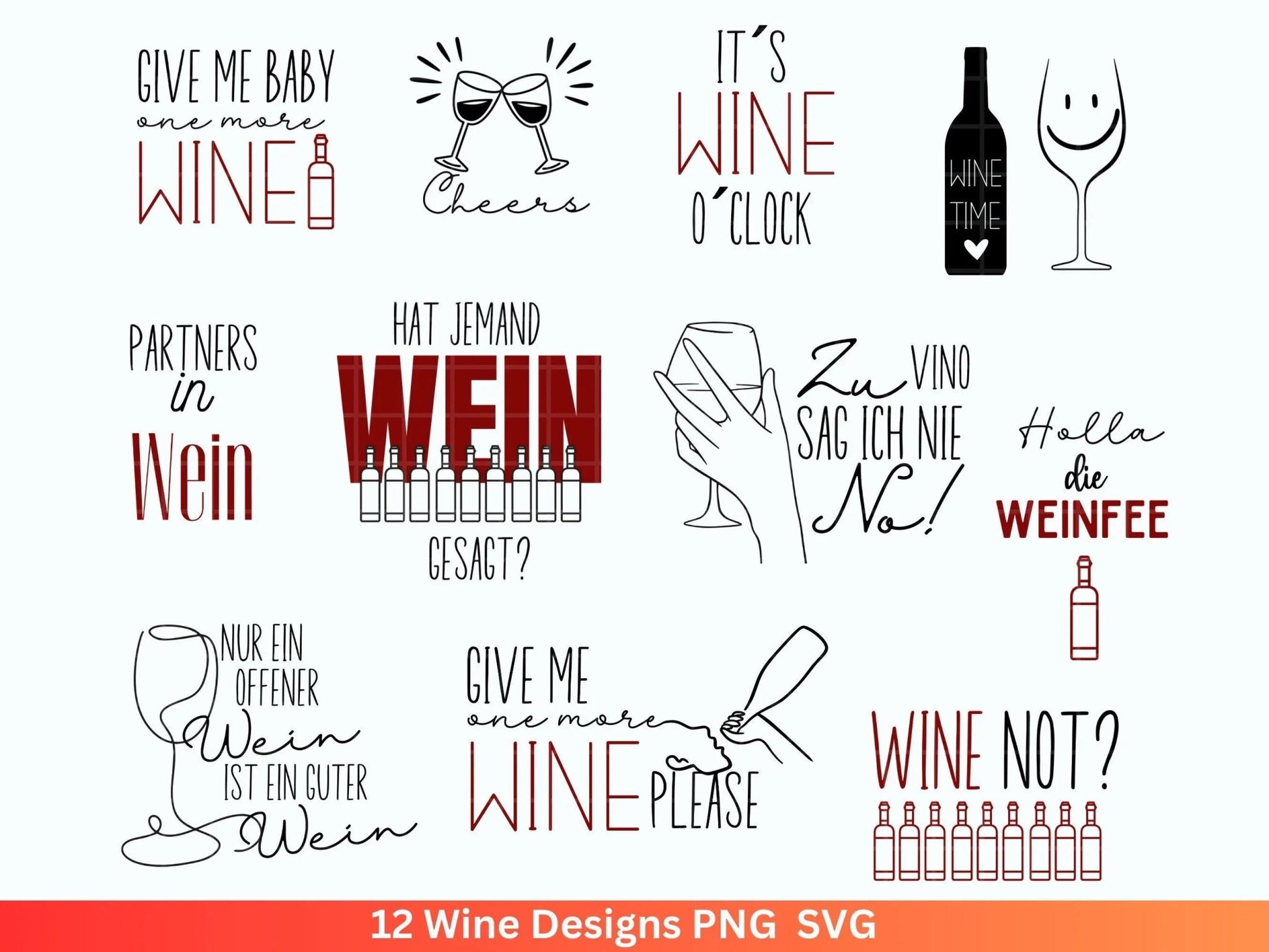 German Wein svg png Bundle - Wine svg - Wine Quote Svg - Cricut Silhouette Studio Plotterdatei - Alcohol svg - Wine Sayings svg - Sprüche - EmidaDesign