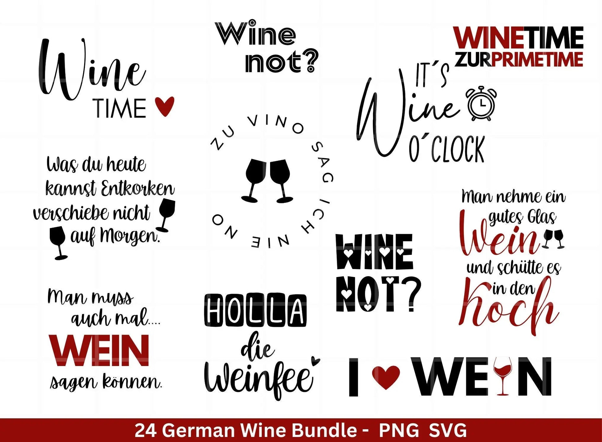 German Wein svg png Bundle - Wine svg - Wine Quote Svg - Cricut Silhouette Studio Plotterdatei - Alcohol svg - Wine Sayings svg - Sprüche - EmidaDesign